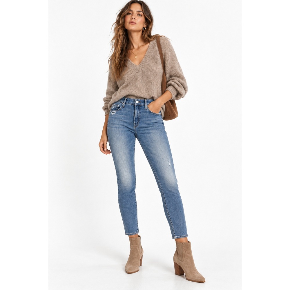 Mother The Looker Crop Jeans Graffiti Girl Distressed Skinny Blue 30